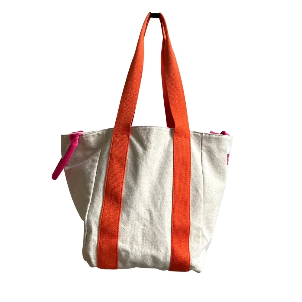 Victoria's Secret Tote Bag Womens Large Cream Pink‎ Orange Beach Y2K Canvas Bag